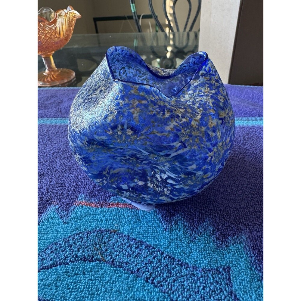 Dugan Frit-4” Blue Pinched Rose bowl